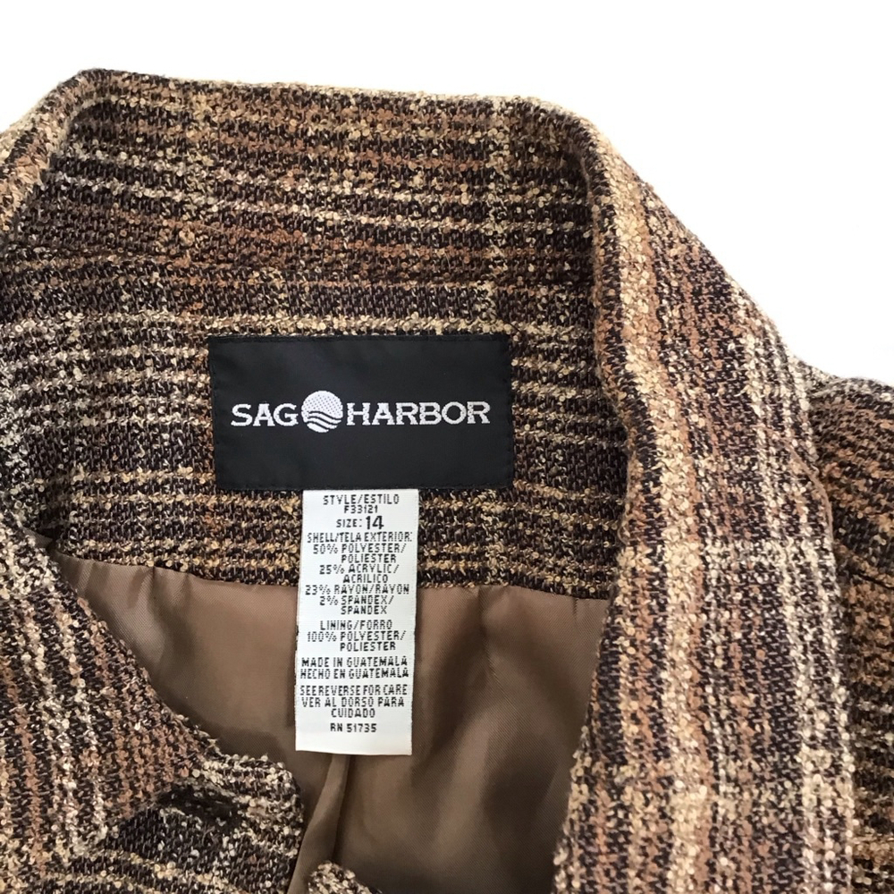 SAG HARBOR Vintage Women Brown Plaid Career Blazer, Size 14 - Picture 12 of 13